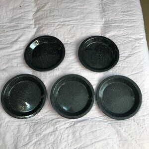 Black Speckled Metal Camping Plates, Set of 5